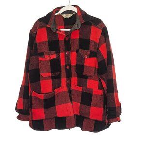 Woolrich Vintage 90s Red Buffalo Plaid Wool‎ Barn Coat Chore Jacket Cabincore L